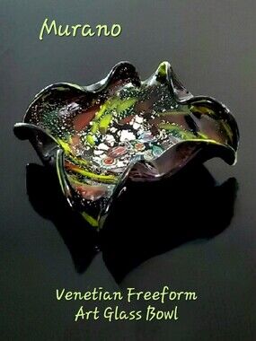 Murano Black Amethyst AKA "Tutti Frutti" 10" Diameter/8" Square Art Glass Bowl